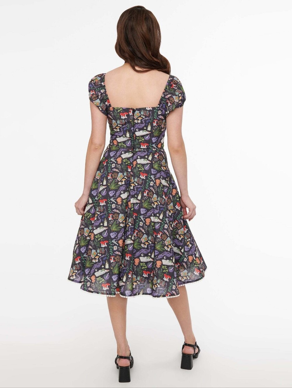 NWT XL Spellbinding Print Swing Dress Unique Vintage Apothocary Witchy Halloween - Picture 2 of 10